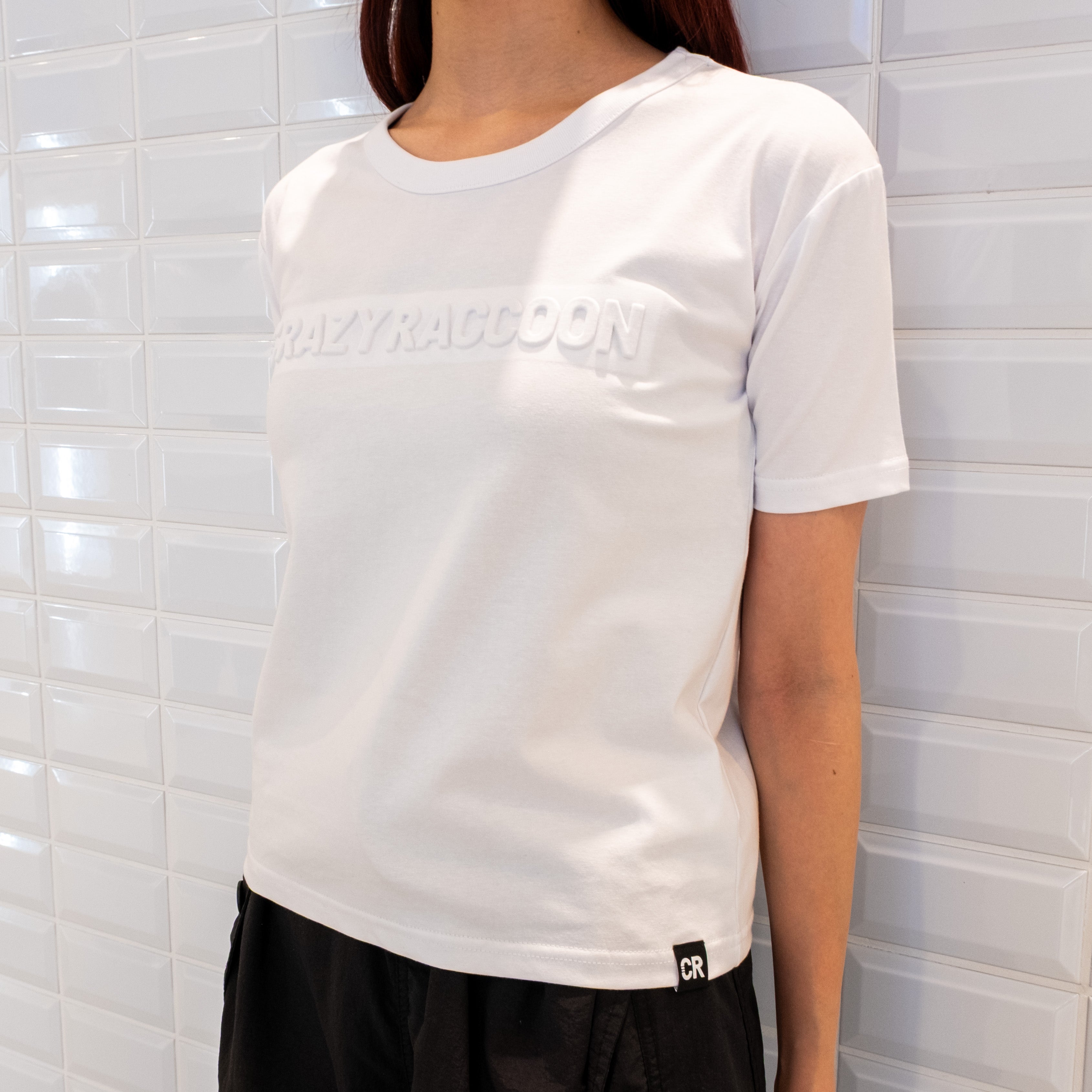CRAZY RACCOON LOGO EMBOSS TIGHT TEE WHITE