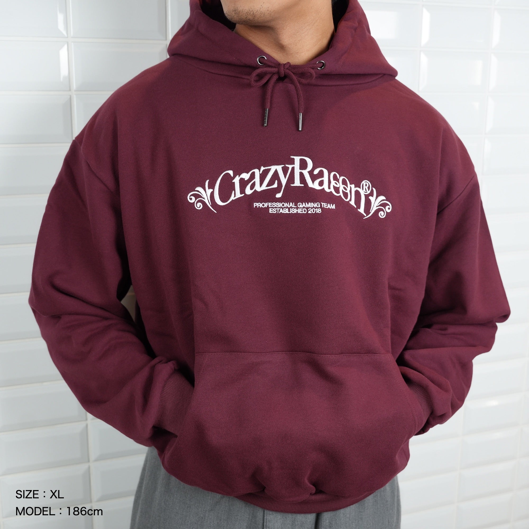 CR ELEGANT LOGO HOODIE BURGUNDY – CRAZY RACCOON