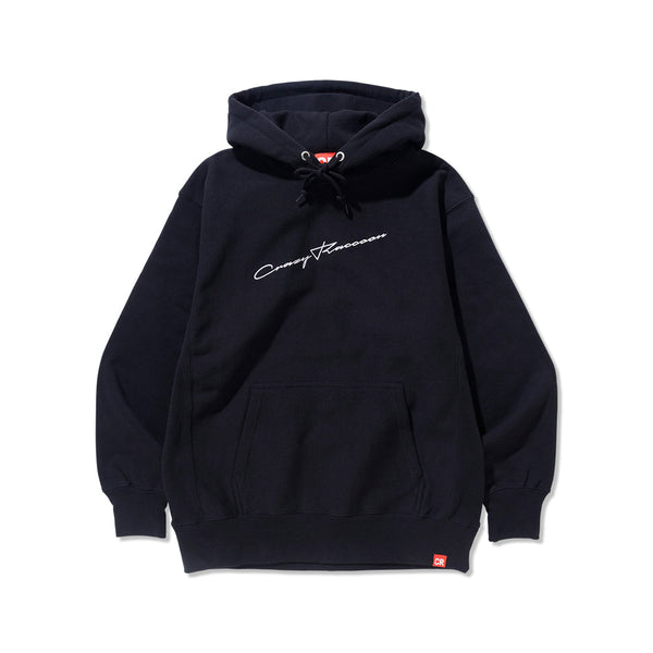 CURSIVE LOGO HOODIE BLACK – CRAZY RACCOON