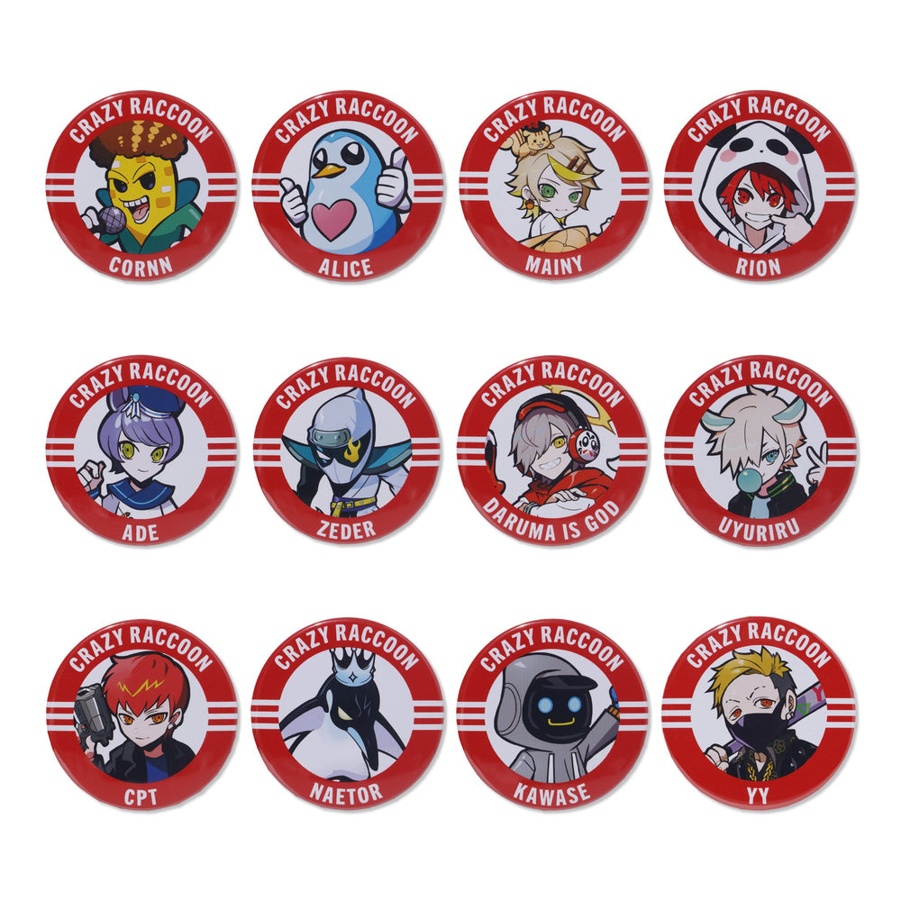 MEMBER CAN BADGE & STICKERS SET 1 – CRAZY RACCOON
