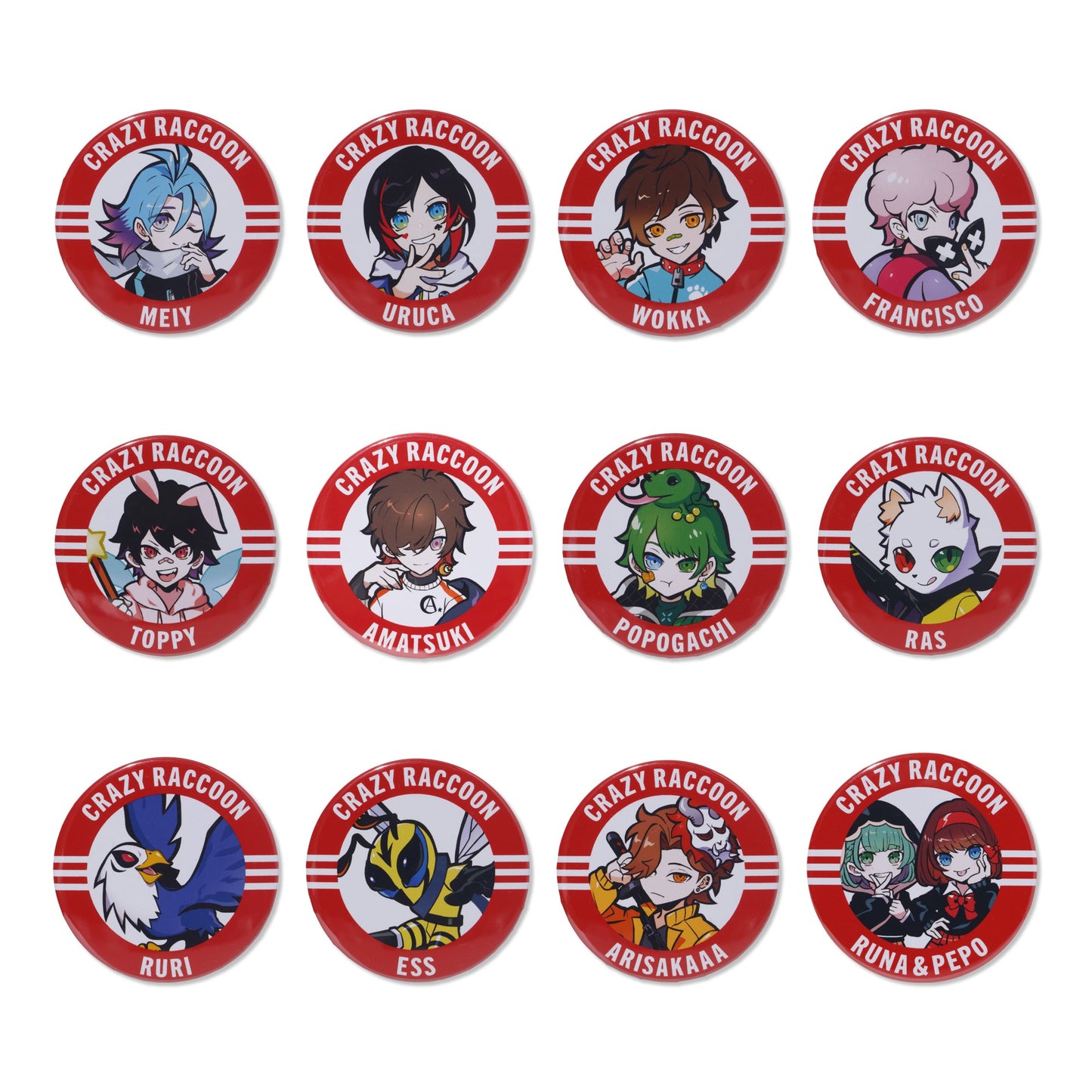MEMBER CAN BADGE & STICKERS SET 2 – CRAZY RACCOON